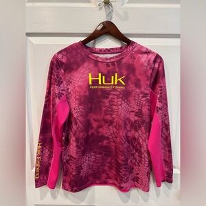 Huk Performance Fishing Long Sleeve Shirt Youth XL Pink Camo Sun Protection